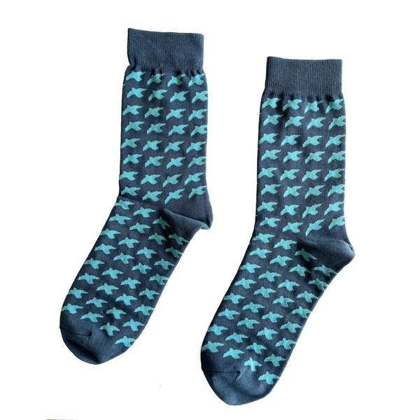 Bird Pattern Dark Blue Socks