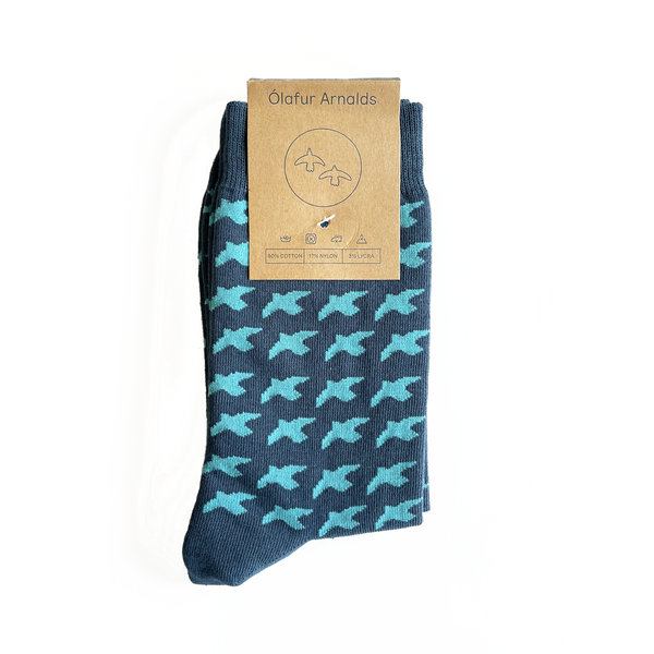 Bird Pattern Dark Blue Socks