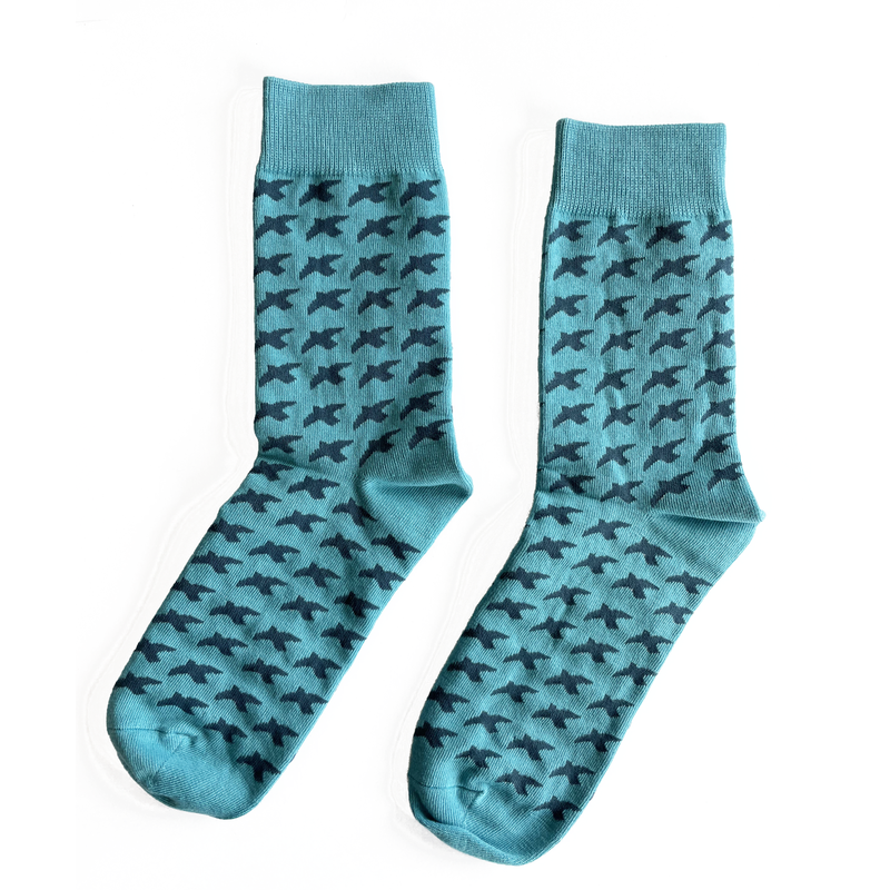 Bird Pattern Light Blue Socks